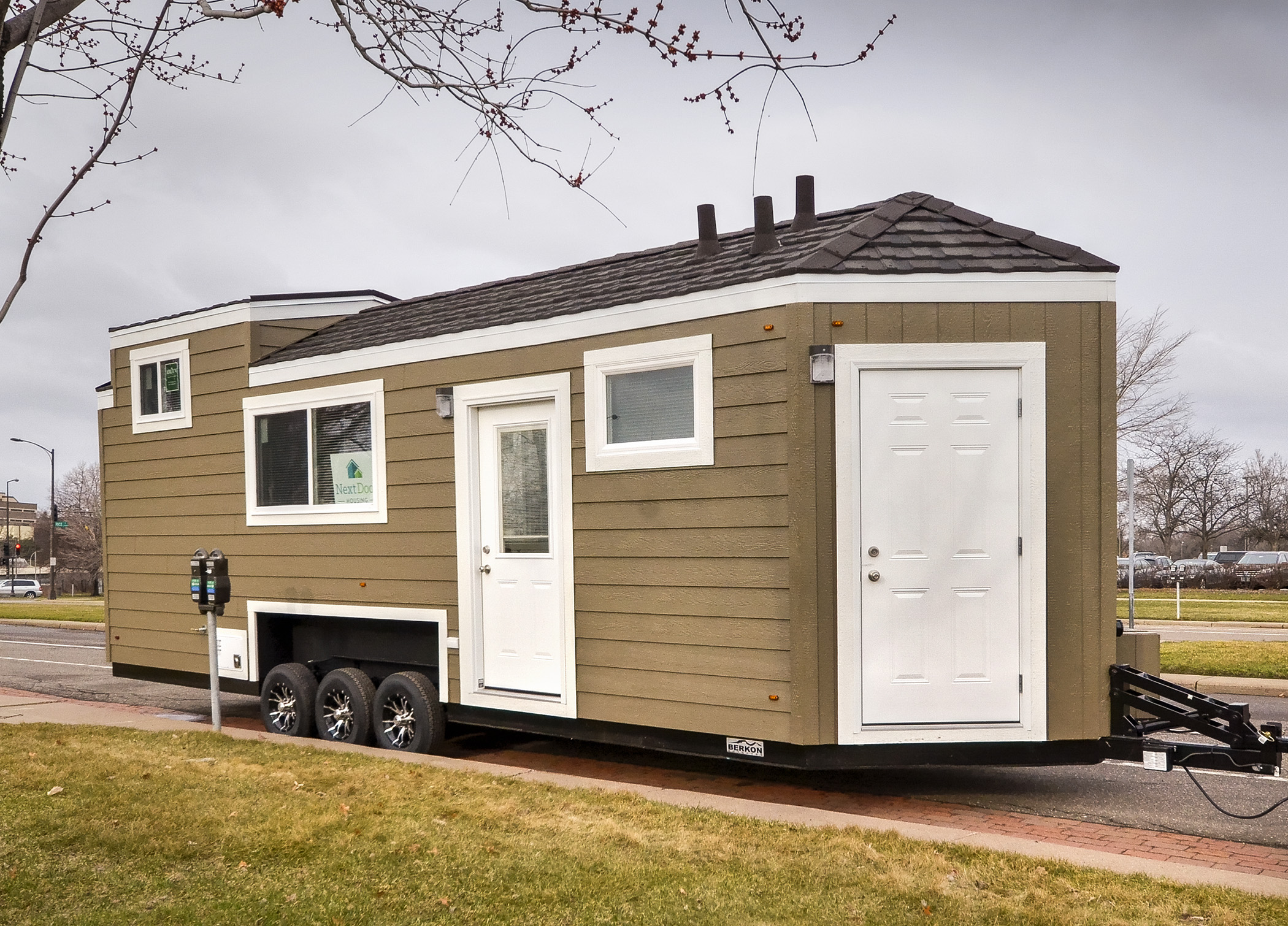 An example of a temporary family health care dwelling was parked along John Ireland Boulevard near the Capitol Complex on Wednesday. Photo by Andrew VonBank